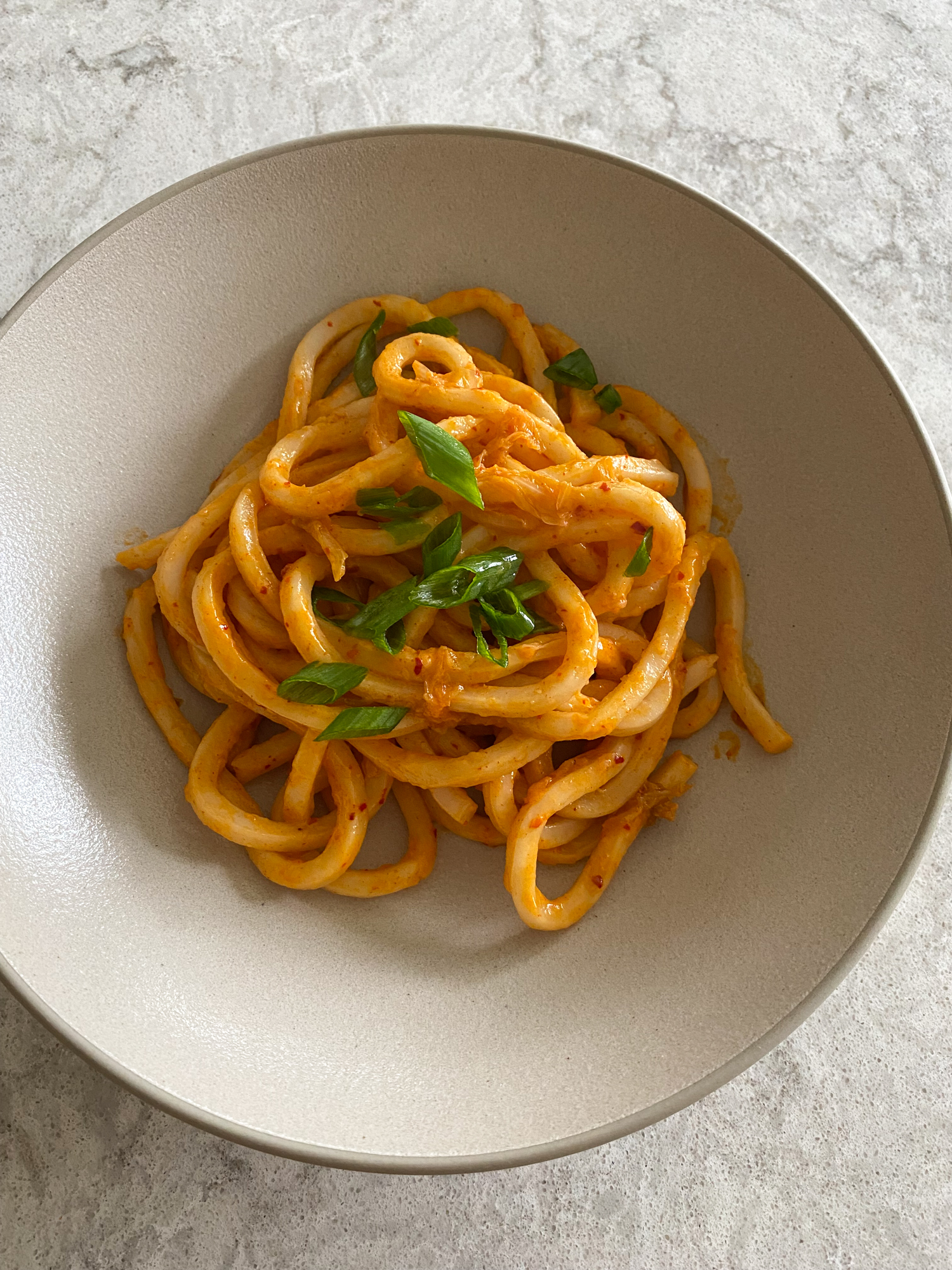 kimchi udon scallions