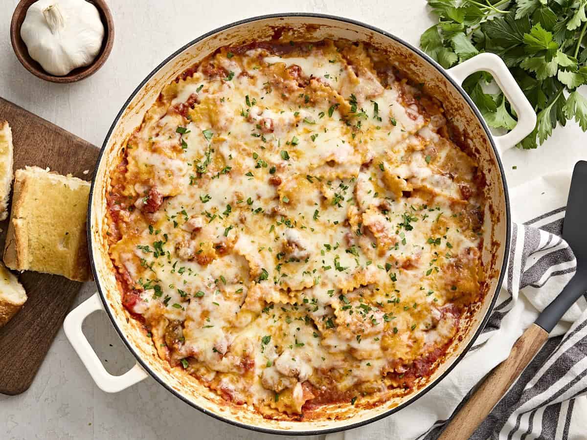 cheesy skillet ravioli