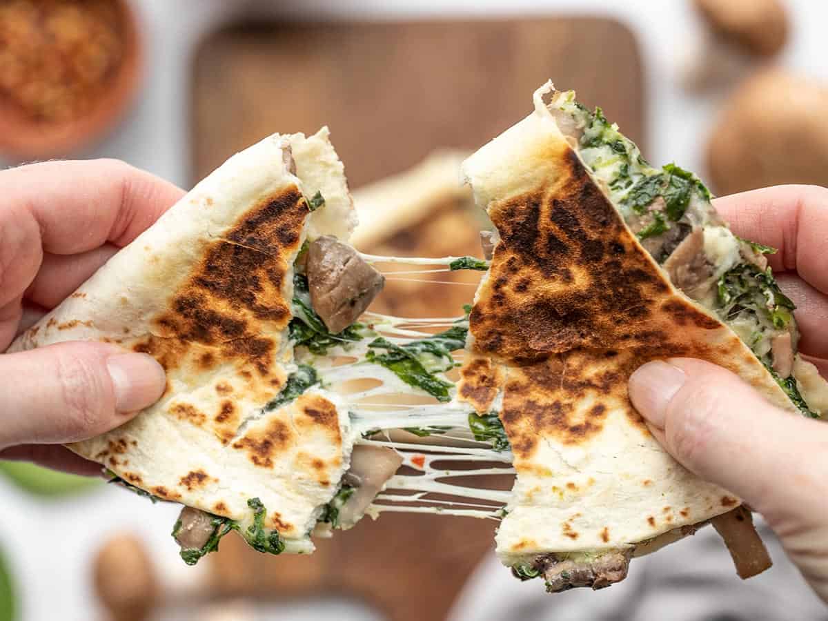 spinach mushroom quesadillas